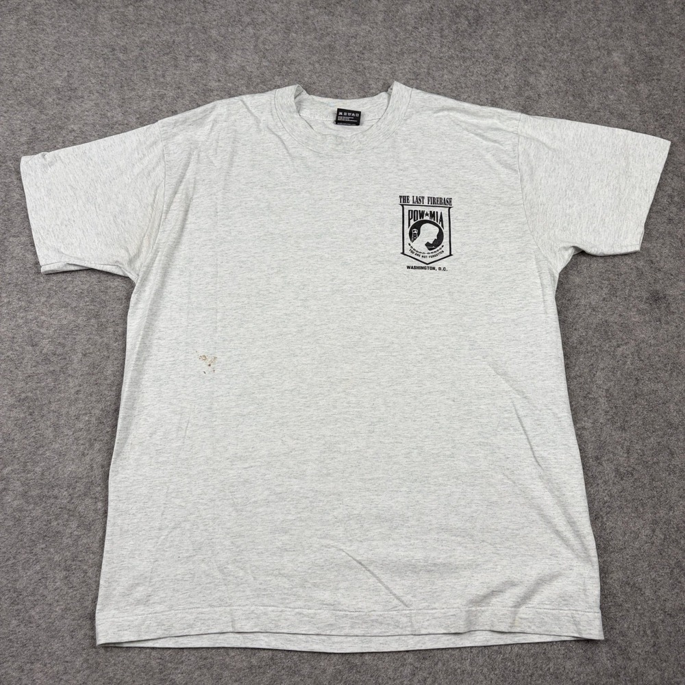 Army Military T Shirt Mens XL Gray Vintage POW MIA Last Firebase Made USA 80s